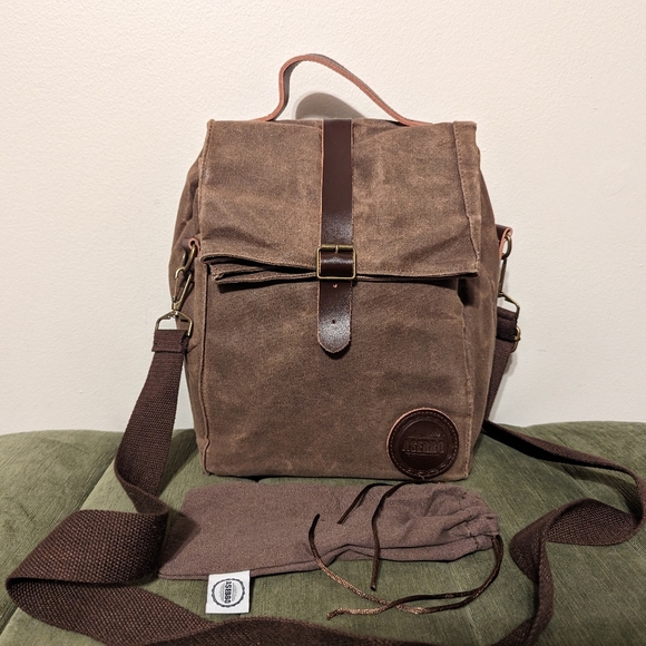 ASEBBO Insulated Lunch Bag 10L Waxed Canvas and Leather Cool Crossbody Bag - Picture 2 of 15